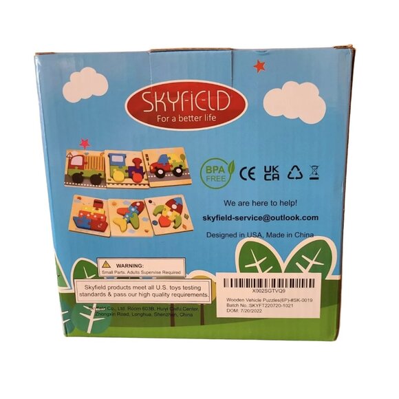 SKYFIELD Set of 6 Wooden Jigsaw Puzzles Vehicle World Montessori Learning - Picture 2 of 5
